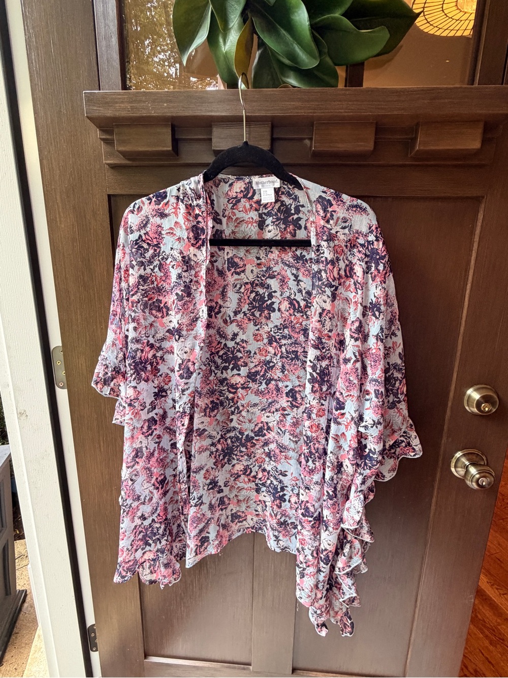 Motherhood Maternity Pink and Navy Floral Open-Front Kimono